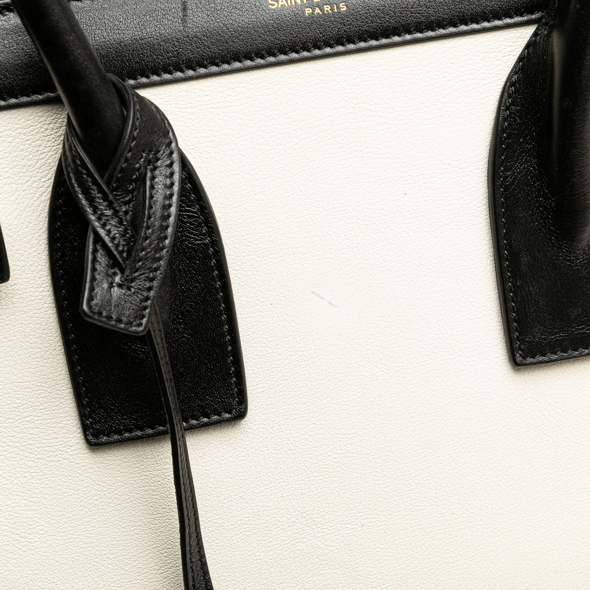 White Saint Laurent Small Bicolor Leather Sac de Jour Satchel