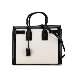 White Saint Laurent Small Bicolor Leather Sac de Jour Satchel
