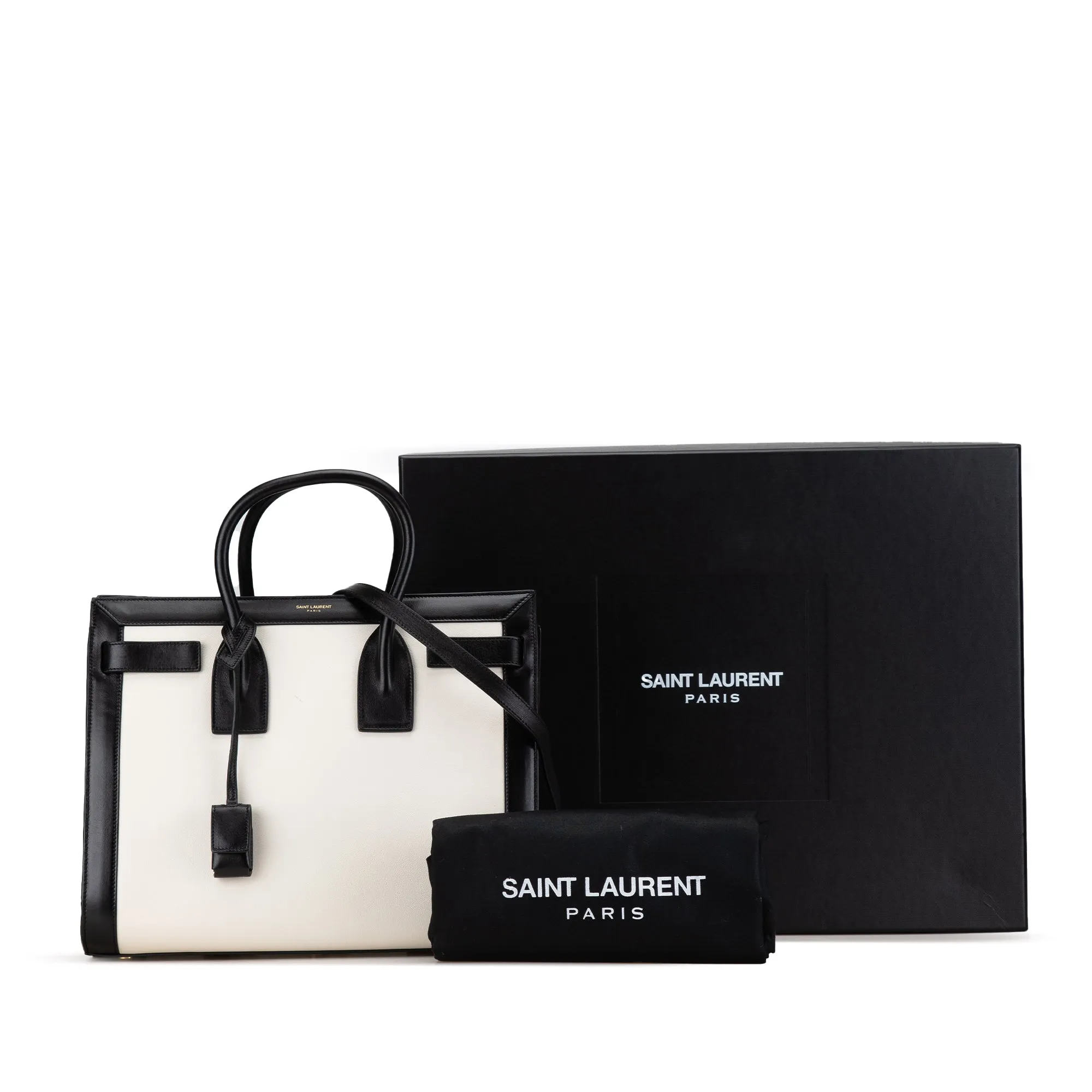 White Saint Laurent Small Bicolor Leather Sac de Jour Satchel