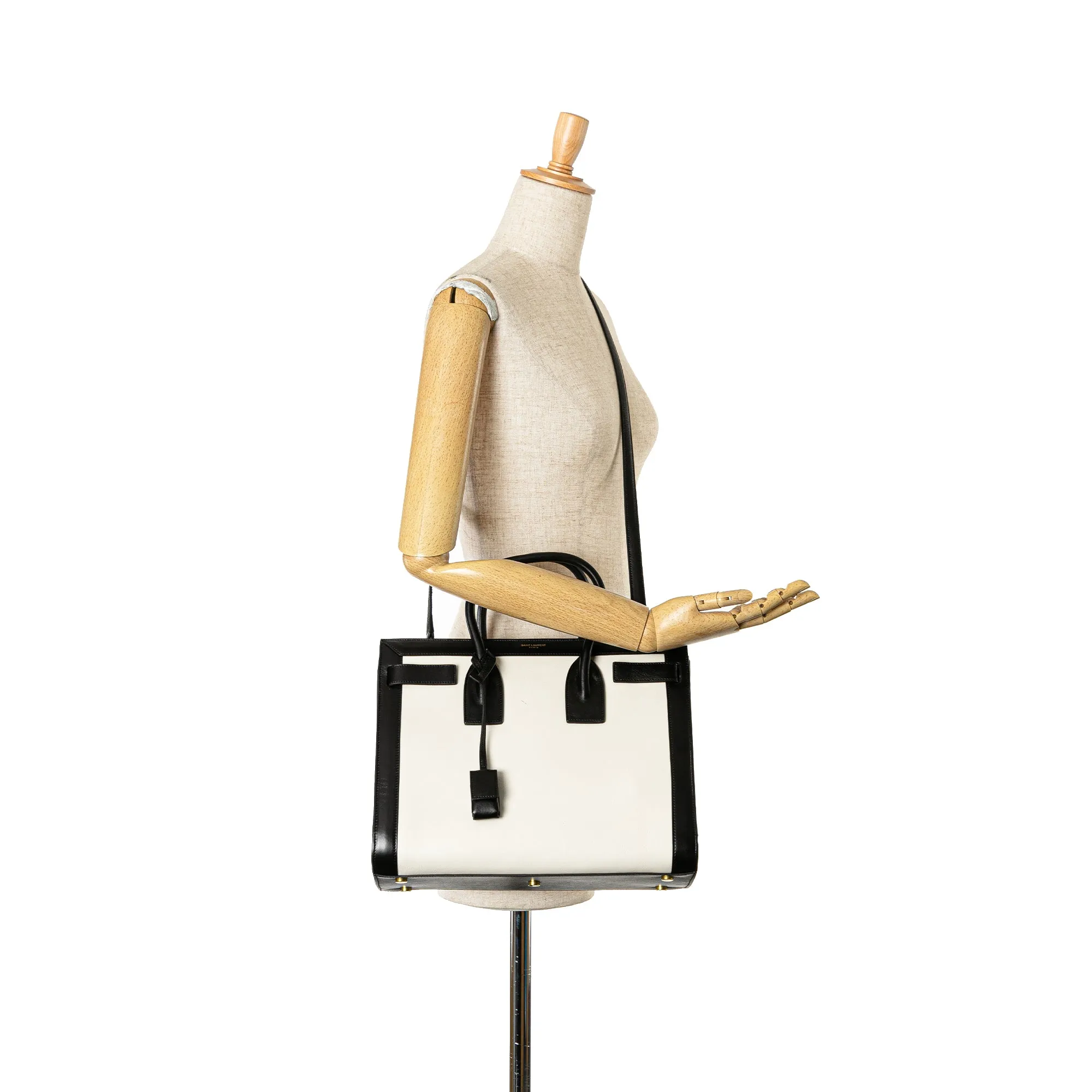 White Saint Laurent Small Bicolor Leather Sac de Jour Satchel