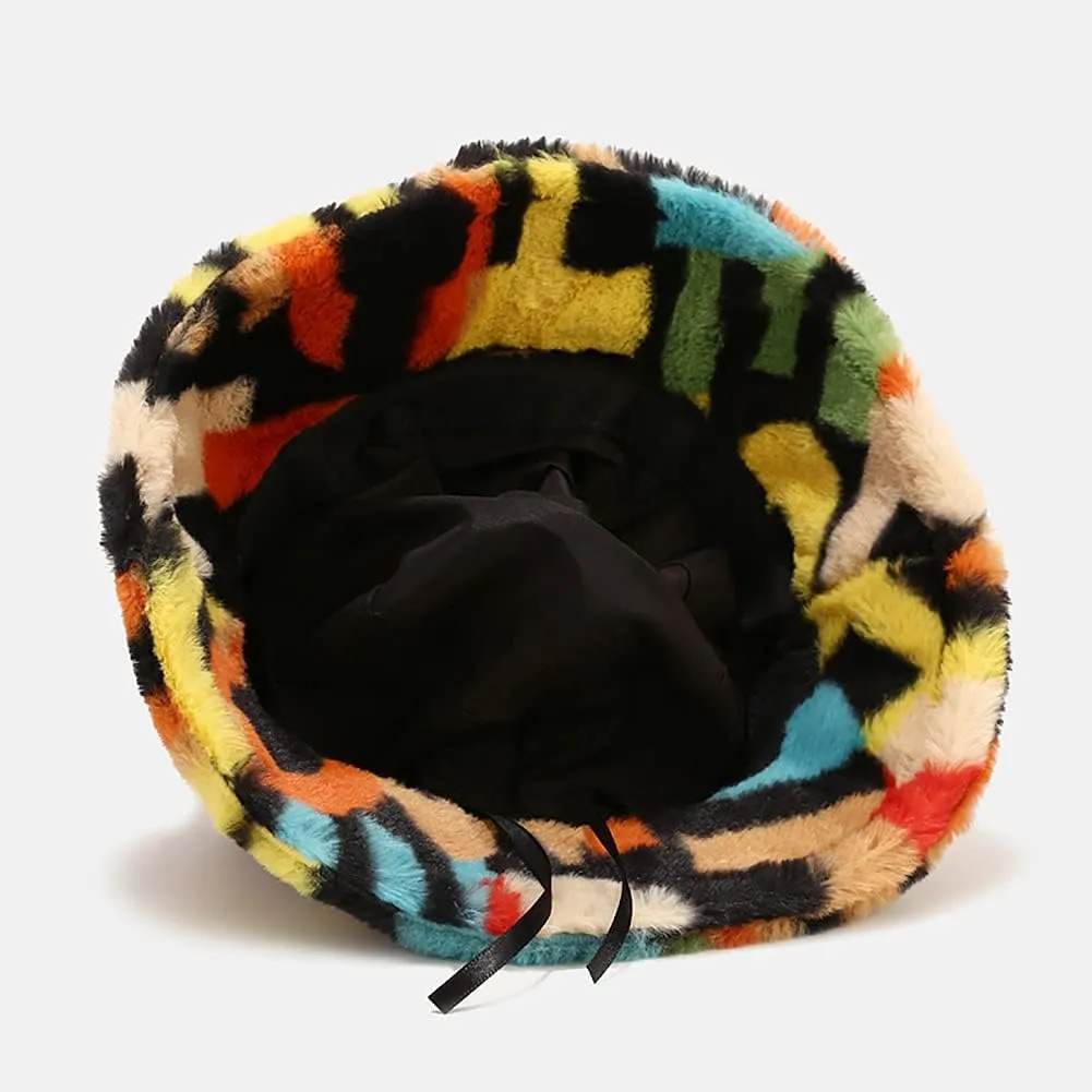 Winter Faux Fur Furry Bucket Hat Fluffy Fuzzy Warm Hat Plush Fisherman Hat for Women Teens Girls