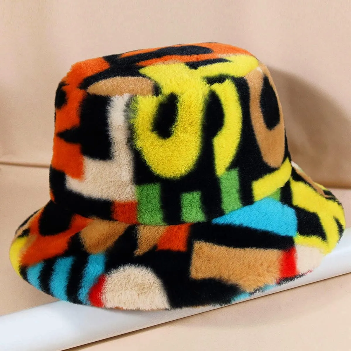 Winter Faux Fur Furry Bucket Hat Fluffy Fuzzy Warm Hat Plush Fisherman Hat for Women Teens Girls