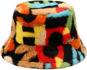 Winter Faux Fur Furry Bucket Hat Fluffy Fuzzy Warm Hat Plush Fisherman Hat for Women Teens Girls