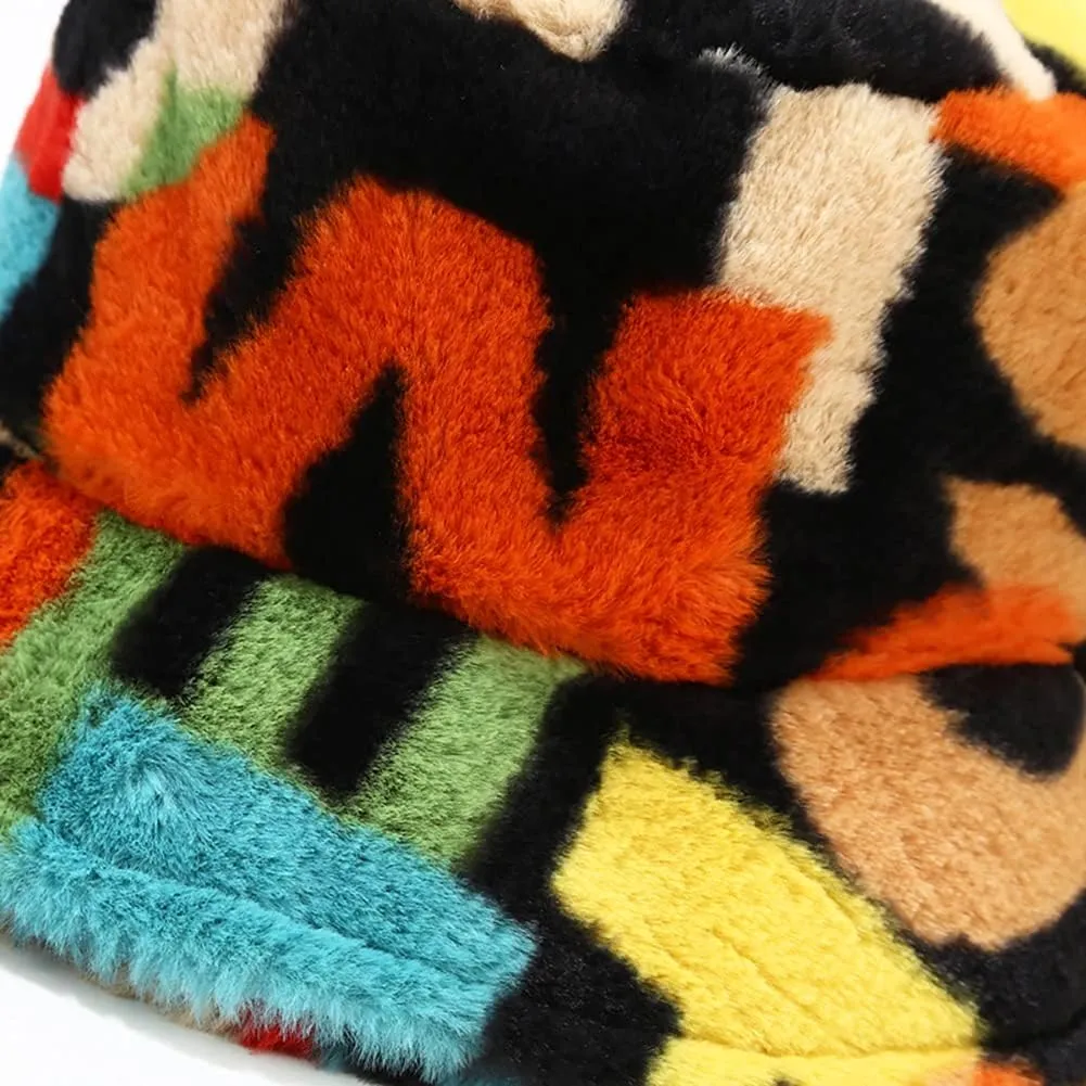 Winter Faux Fur Furry Bucket Hat Fluffy Fuzzy Warm Hat Plush Fisherman Hat for Women Teens Girls