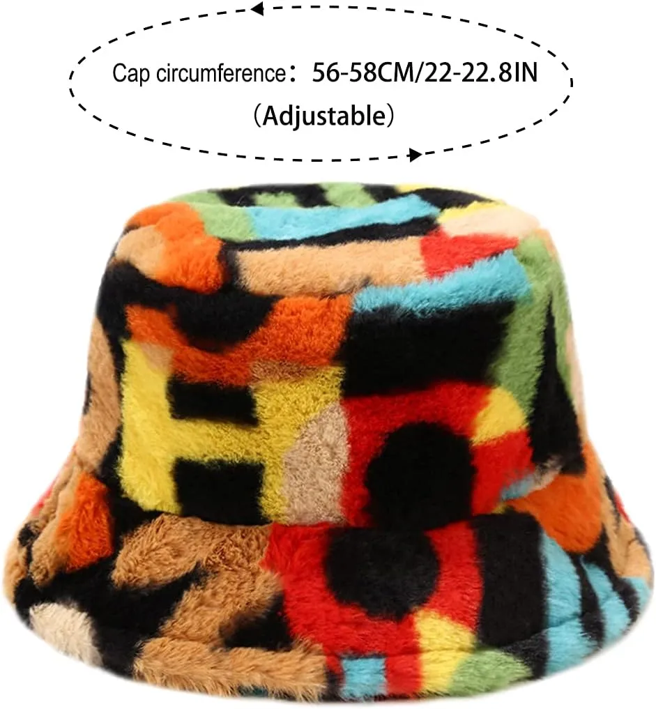 Winter Faux Fur Furry Bucket Hat Fluffy Fuzzy Warm Hat Plush Fisherman Hat for Women Teens Girls