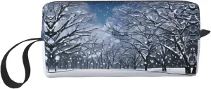 Winter Snow Falling in The Park print Travel Cosmetic Bag Gifts for Women Portable Make Up Bags for Women Mother Sister