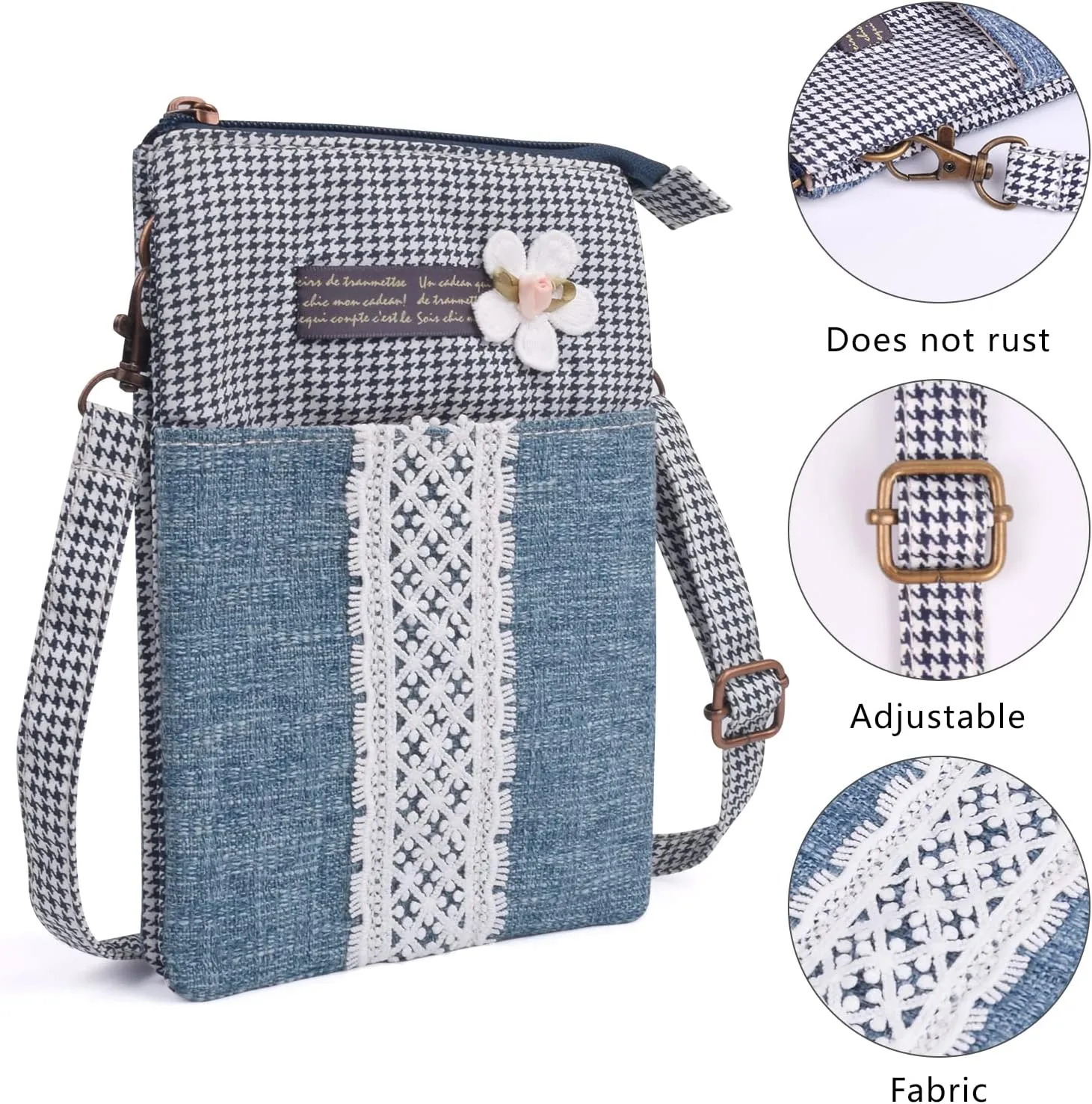 WITERY Leaf Pattern Canvas Cell Phone Purse Wallet Lightweight Small Crossbody Purse Bags for Women Girls
