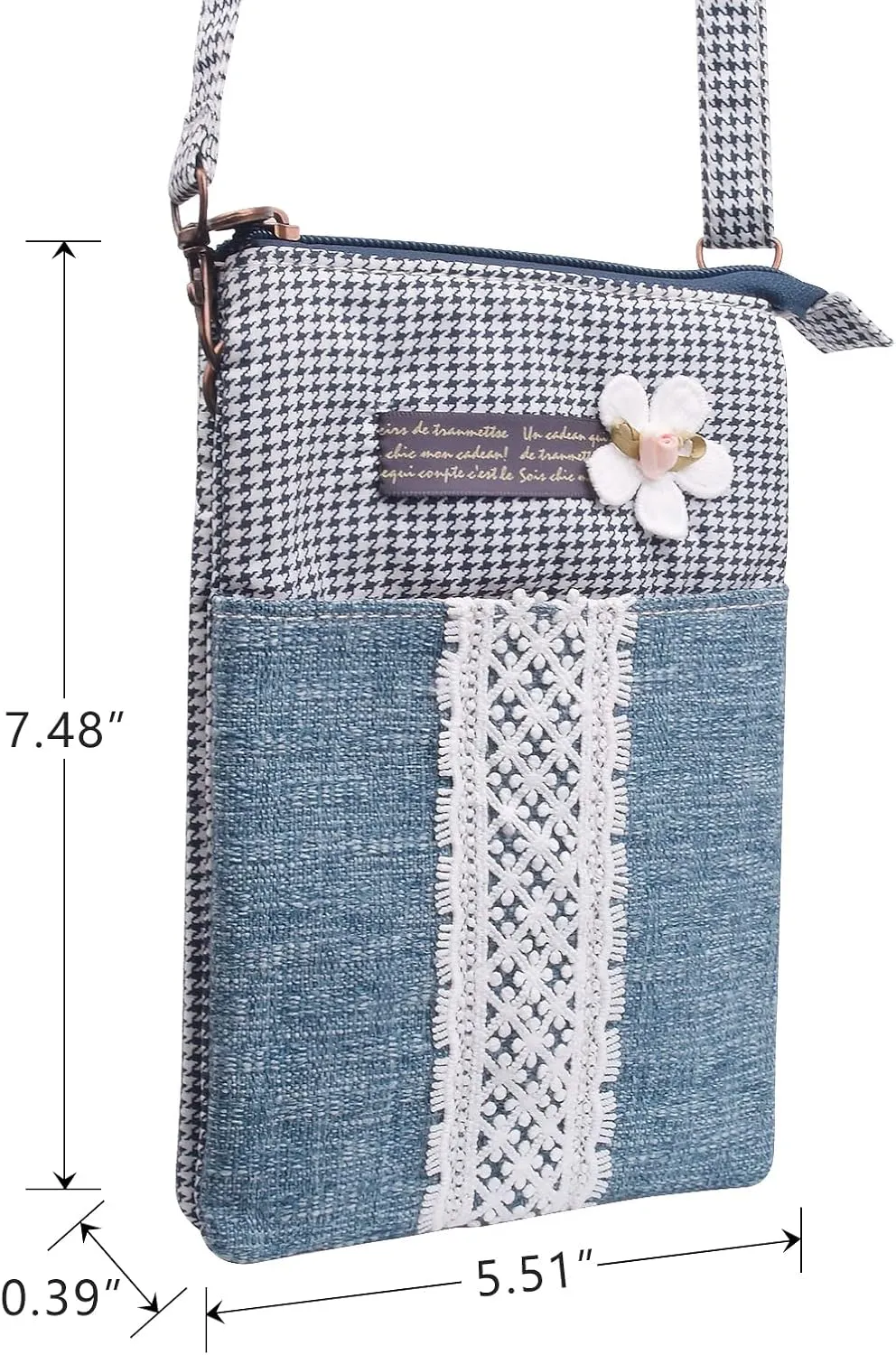 WITERY Leaf Pattern Canvas Cell Phone Purse Wallet Lightweight Small Crossbody Purse Bags for Women Girls
