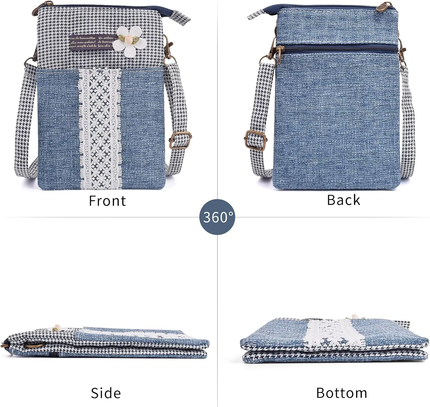 WITERY Leaf Pattern Canvas Cell Phone Purse Wallet Lightweight Small Crossbody Purse Bags for Women Girls