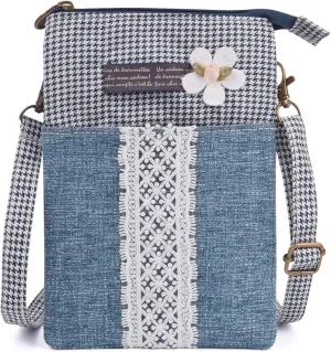 WITERY Leaf Pattern Canvas Cell Phone Purse Wallet Lightweight Small Crossbody Purse Bags for Women Girls