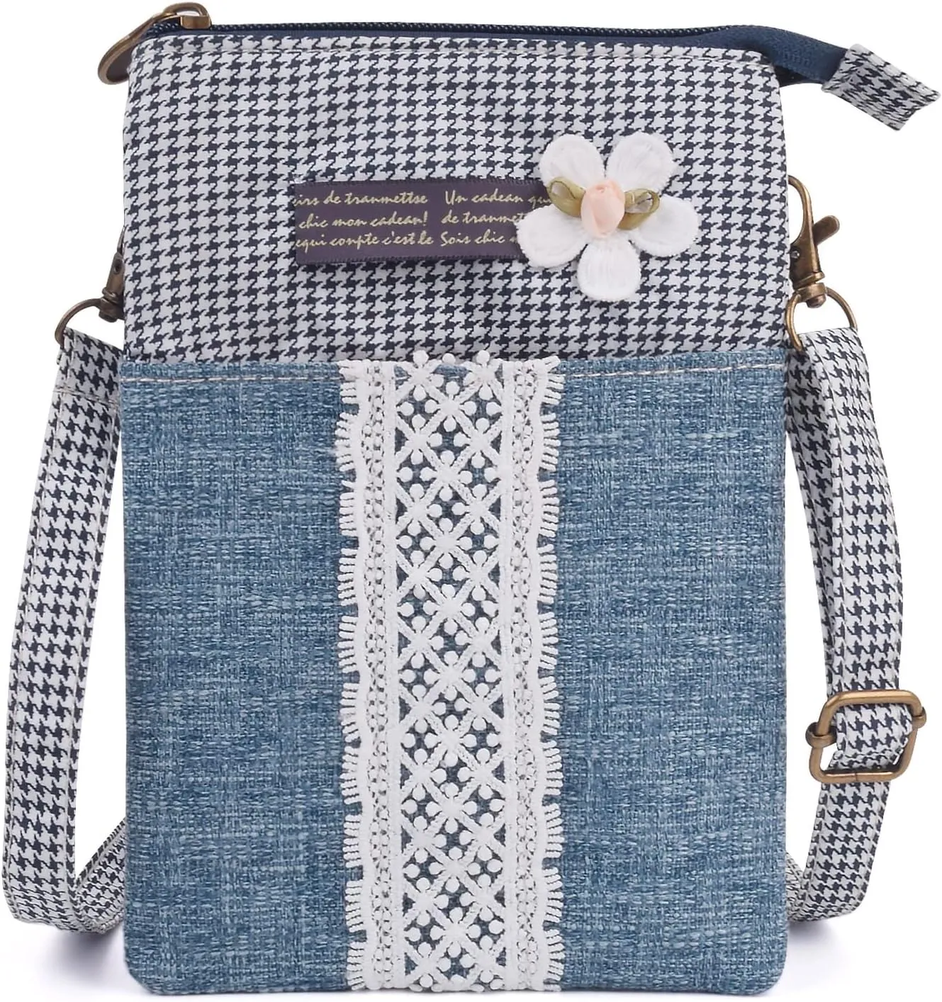 WITERY Leaf Pattern Canvas Cell Phone Purse Wallet Lightweight Small Crossbody Purse Bags for Women Girls