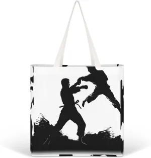 with Kickboxing Printed Canvas Tote Bags,Extra Large Shoulder Tote Bag,Lightweight Daily Bag Book Bag,Reusable Grocery Bags