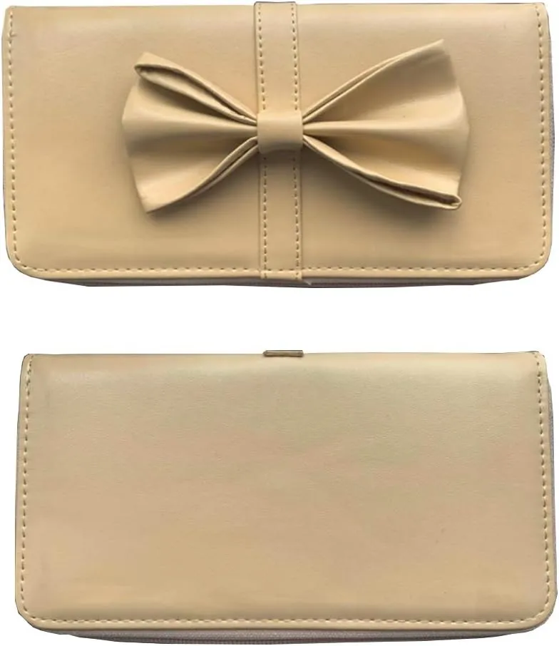 Women 2Pcs Handbag Set Bow-Knot Satchel Top-handle Crossbody Bag Tote Wallet Purse with Heart Pendant Khaki