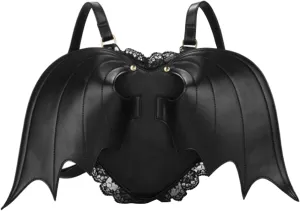 Women Backpack Novelty Bat Wings Daypack Gothic Purse Punk Lace Lolita Bag Lady, Black