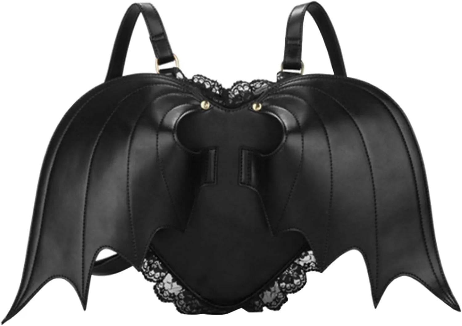 Women Backpack Novelty Bat Wings Daypack Gothic Purse Punk Lace Lolita Bag Lady, Black