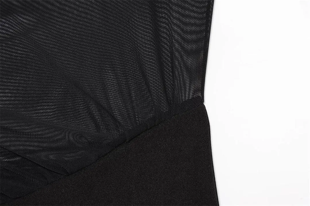 Women Black Mesh Camisole Dress Summer Style Sexy Slit Skirt Hip Hugging Long Skirt Dress