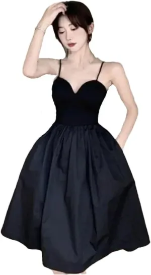 Women Black Spaghetti Strap Dress Elegant Evening Backless Party Dress
