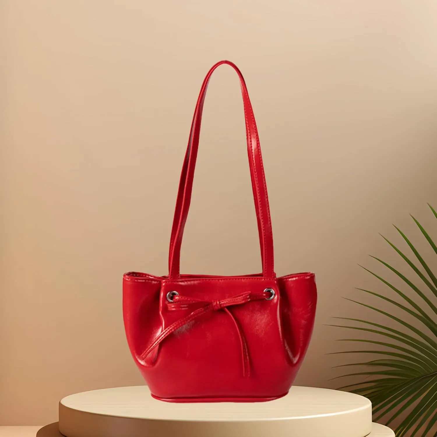 Women Bow-Adorned Large Capacity Underarm Bag, Fashion PU Leather Bucket Shoulder Bag, Minimalist Handbag