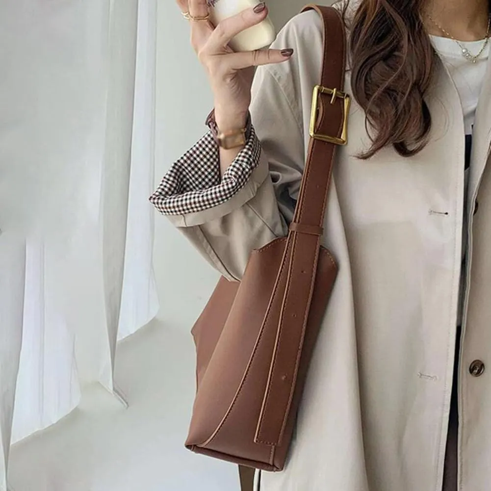 Women Bucket Bag with Purse Set Versatile Shoulder Bag Clutch Large Capacity Leather Shoulder Bag Hobo Bag with Inner