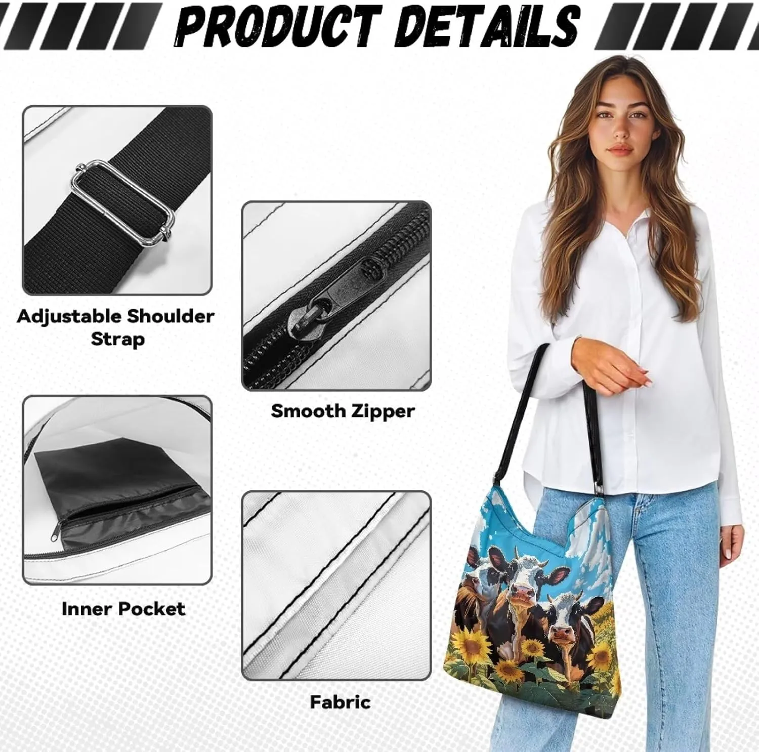 Women Canvas Shoulder Bag Large Messenger Crossbody Bags with Inner Zip Pocket Satchel Waterproof Purse Shopping