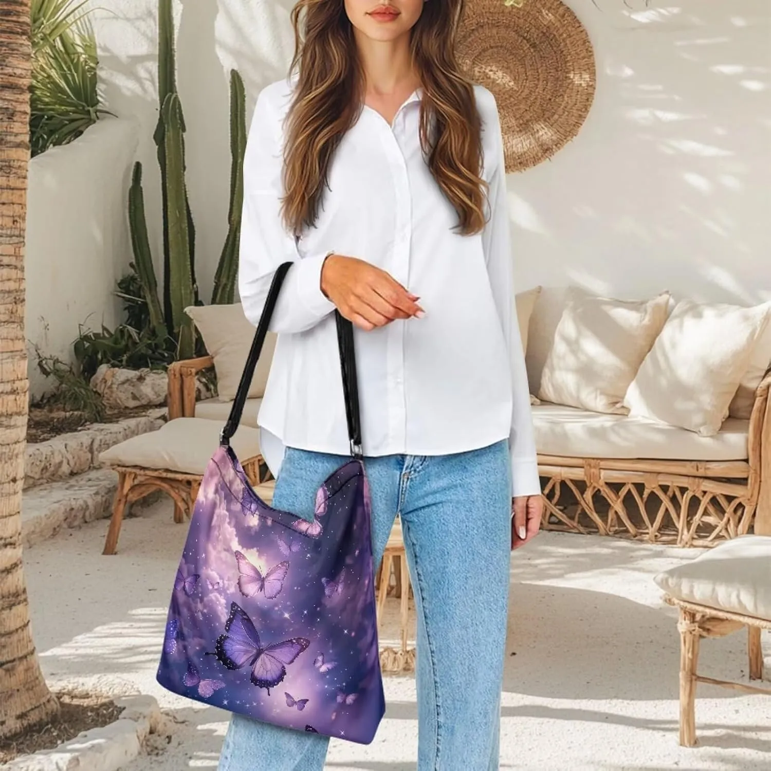 Women Canvas Shoulder Bag Large Messenger Crossbody Bags with Inner Zip Pocket Satchel Waterproof Purse Shopping