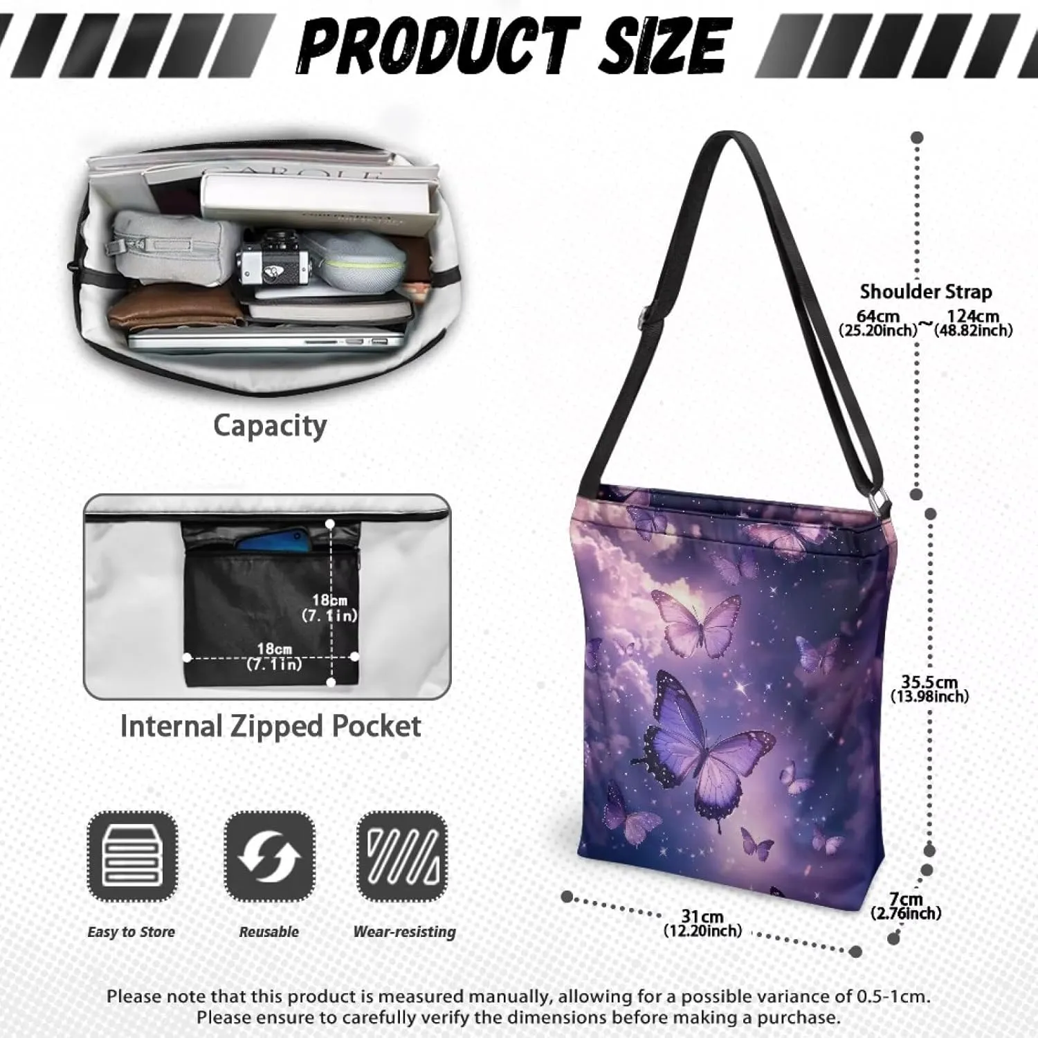 Women Canvas Shoulder Bag Large Messenger Crossbody Bags with Inner Zip Pocket Satchel Waterproof Purse Shopping