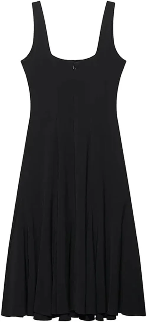 Women Elegant Square Neck Sleeveless Halter Dress Sexy Slimming Backless High Waisted Pleated Line Skirt Dress