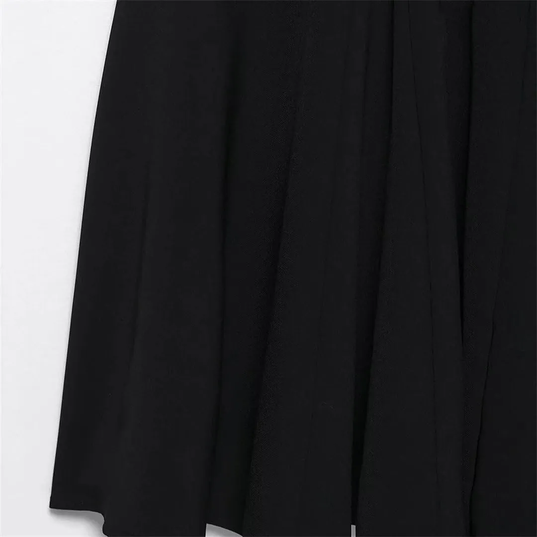 Women Elegant Square Neck Sleeveless Halter Dress Sexy Slimming Backless High Waisted Pleated Line Skirt Dress