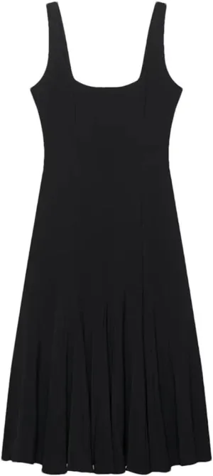 Women Elegant Square Neck Sleeveless Halter Dress Sexy Slimming Backless High Waisted Pleated Line Skirt Dress