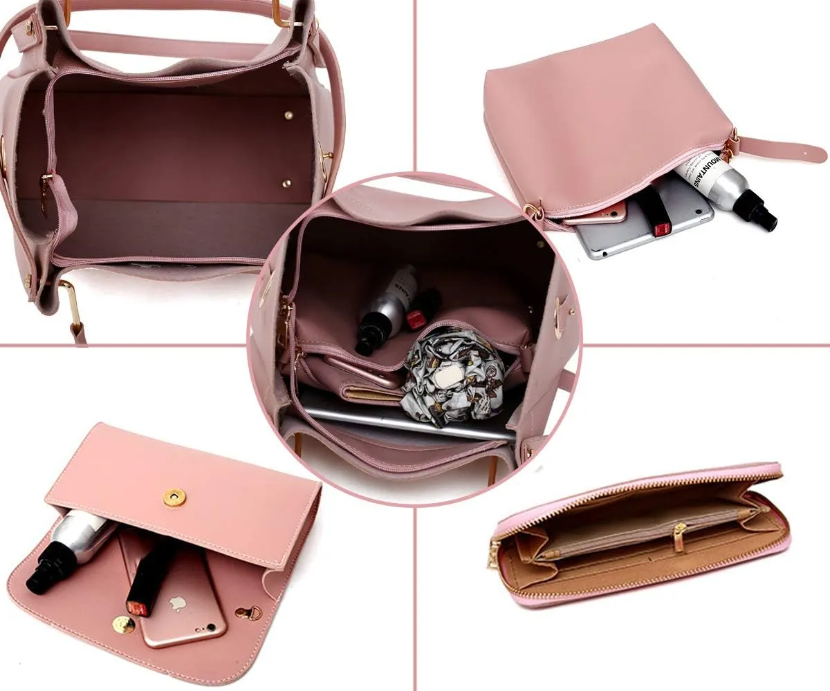 Women Handbags PU Leather Large Shoulder Cross-body Bags Satchel Tote Bags Purse 4 pcs Set