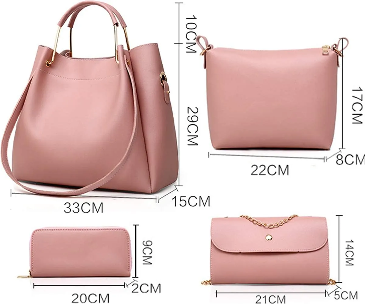 Women Handbags PU Leather Large Shoulder Cross-body Bags Satchel Tote Bags Purse 4 pcs Set