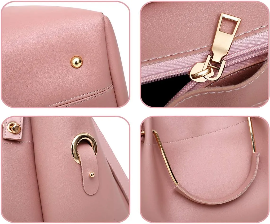 Women Handbags PU Leather Large Shoulder Cross-body Bags Satchel Tote Bags Purse 4 pcs Set