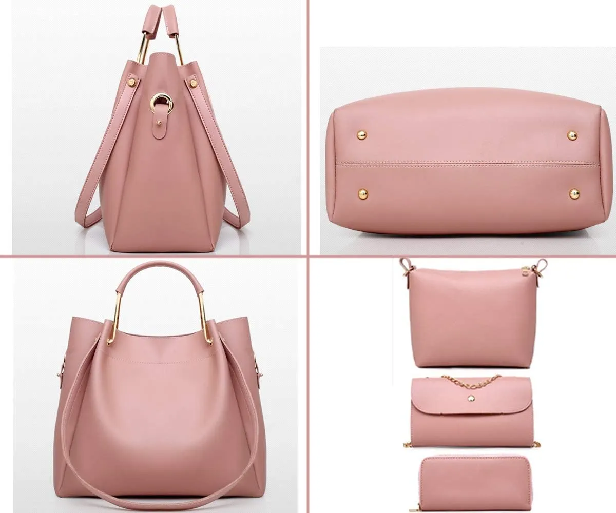 Women Handbags PU Leather Large Shoulder Cross-body Bags Satchel Tote Bags Purse 4 pcs Set