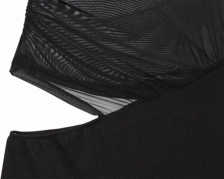 Women Hollow Sexy Evening Dress Backless Mesh Adjustable Spaghetti Straps Slim Fit Slit Midi Dress