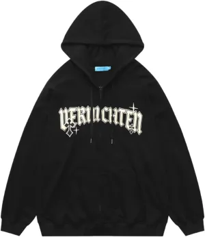 Women Men Cross Graphic Hoodies Y2K Jacket Fashion Aesthetic Sweatshirt Gothic Long Sleeve Letter Print Hoodies