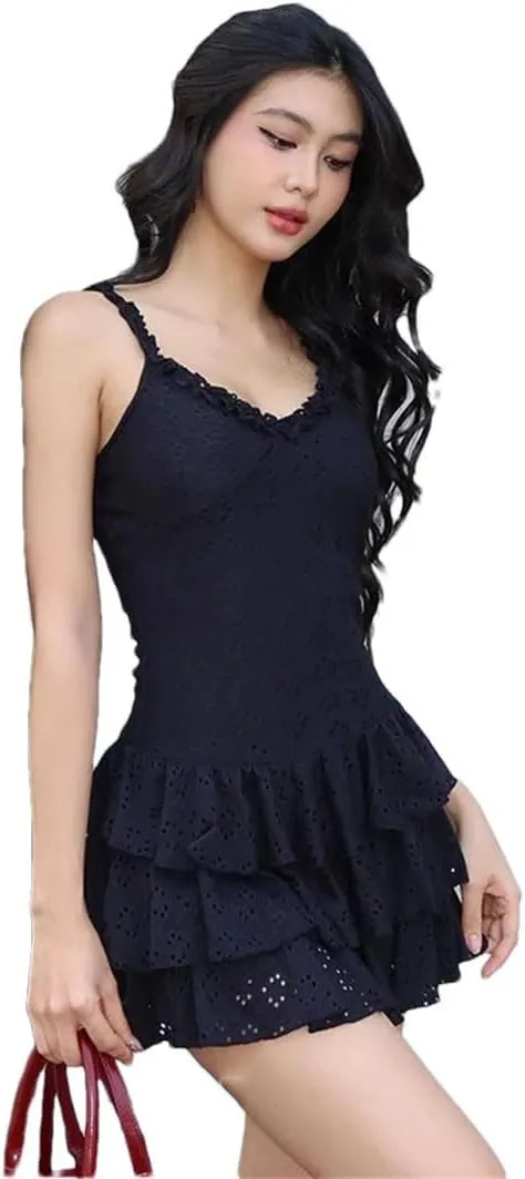 Women Mini Dress Summer Solid Neck Pleated Sexy Sleeveless Straps Line Casual Slim Lady Dresses