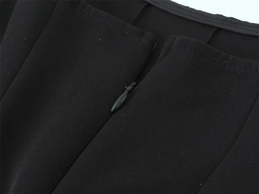 Women Pleated Design Sexy Dress Wide Hem Splicing Long Temperament Elegant Black Sleeveless Slim Dresses