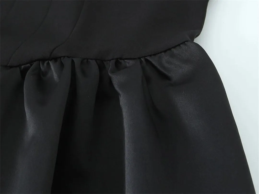 Women Pleated Design Sexy Dress Wide Hem Splicing Long Temperament Elegant Black Sleeveless Slim Dresses
