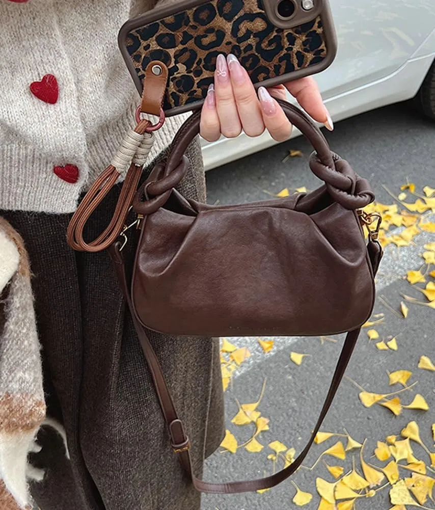 Women PU Leather Crossbody Handbag Small Pleated Shoulder Bag Cloud Tote Purse Versatile Satchel
