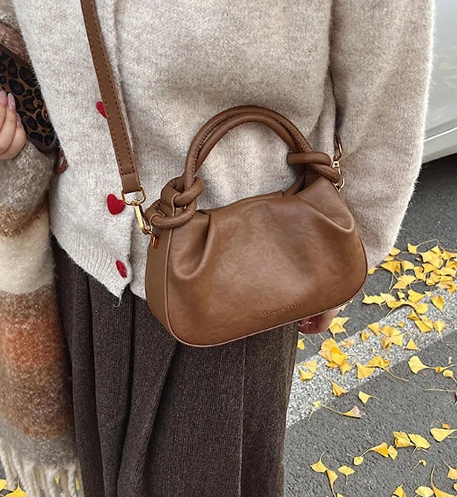 Women PU Leather Crossbody Handbag Small Pleated Shoulder Bag Cloud Tote Purse Versatile Satchel