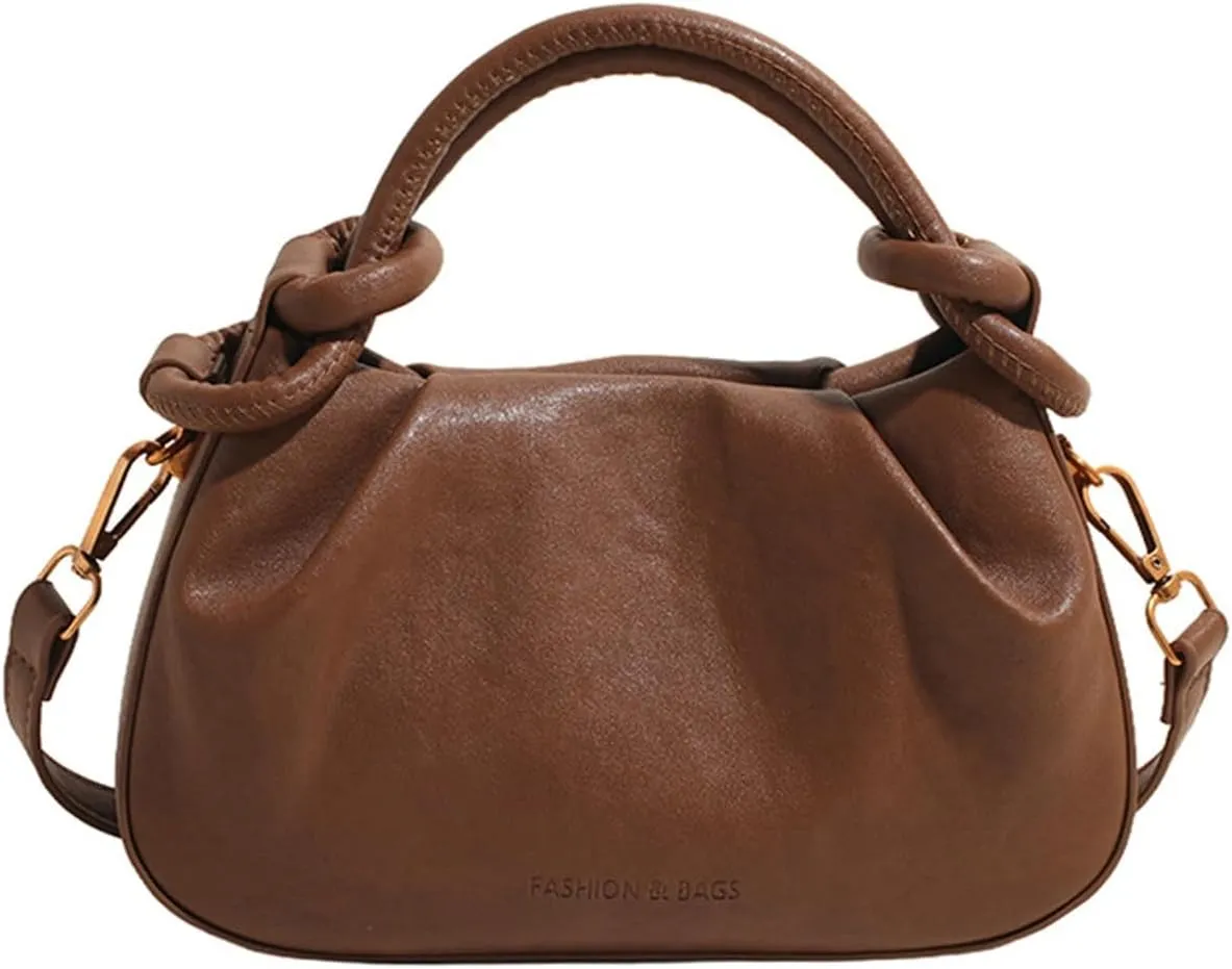 Women PU Leather Crossbody Handbag Small Pleated Shoulder Bag Cloud Tote Purse Versatile Satchel