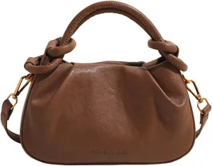 Women PU Leather Crossbody Handbag Small Pleated Shoulder Bag Cloud Tote Purse Versatile Satchel