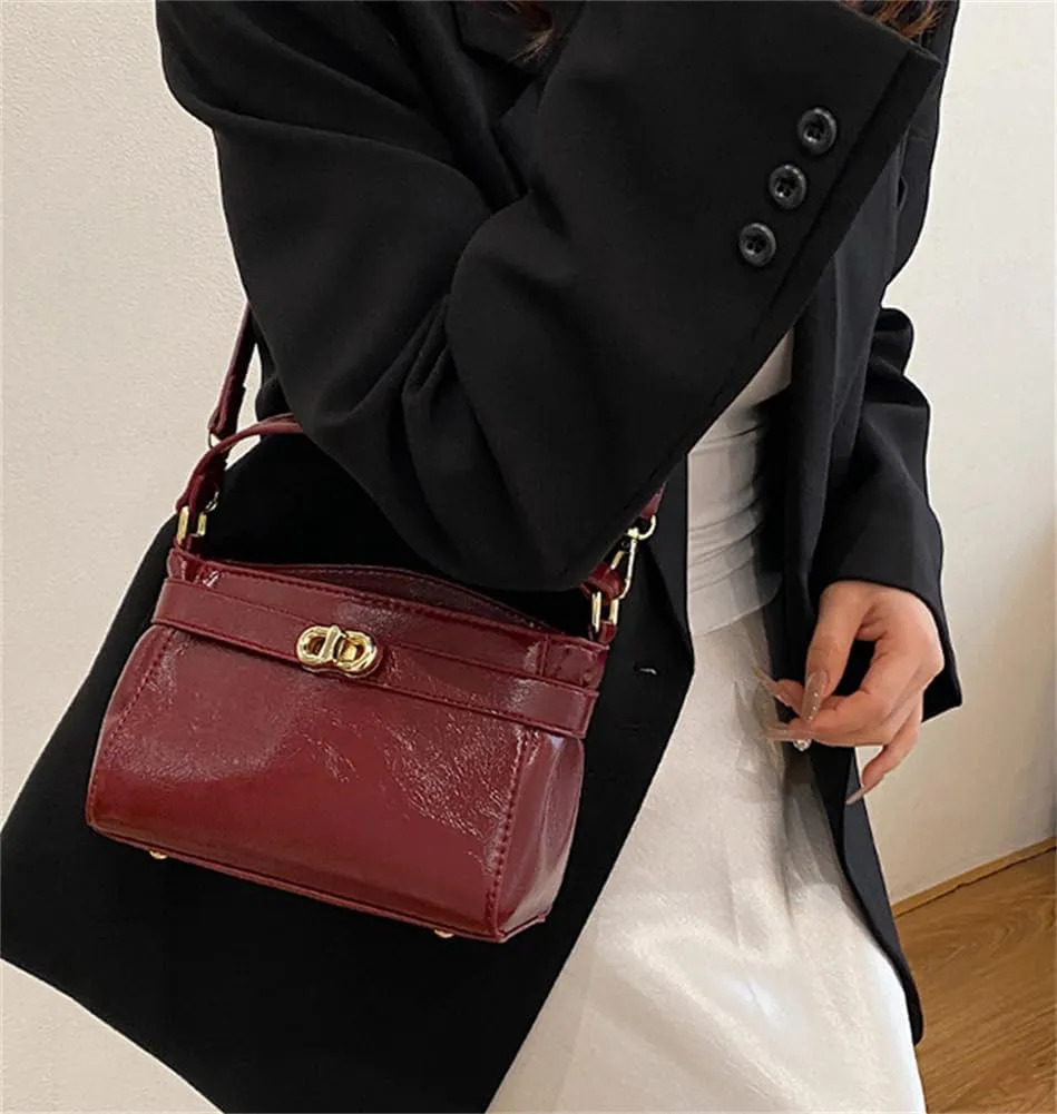 Women PU Leather Shoulder Bag Small Crossbody Handbag Retro Square Satchel Top Handle Purse