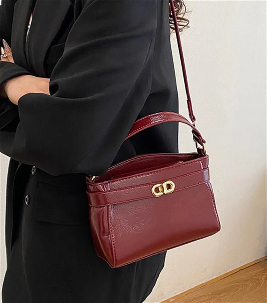 Women PU Leather Shoulder Bag Small Crossbody Handbag Retro Square Satchel Top Handle Purse