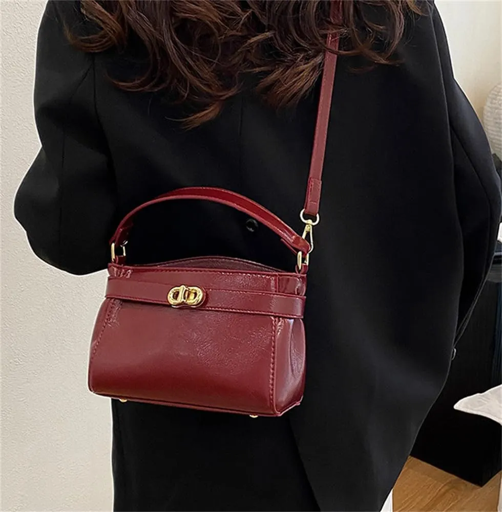 Women PU Leather Shoulder Bag Small Crossbody Handbag Retro Square Satchel Top Handle Purse
