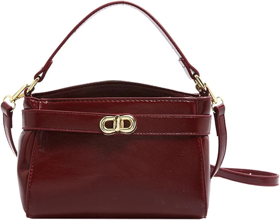 Women PU Leather Shoulder Bag Small Crossbody Handbag Retro Square Satchel Top Handle Purse