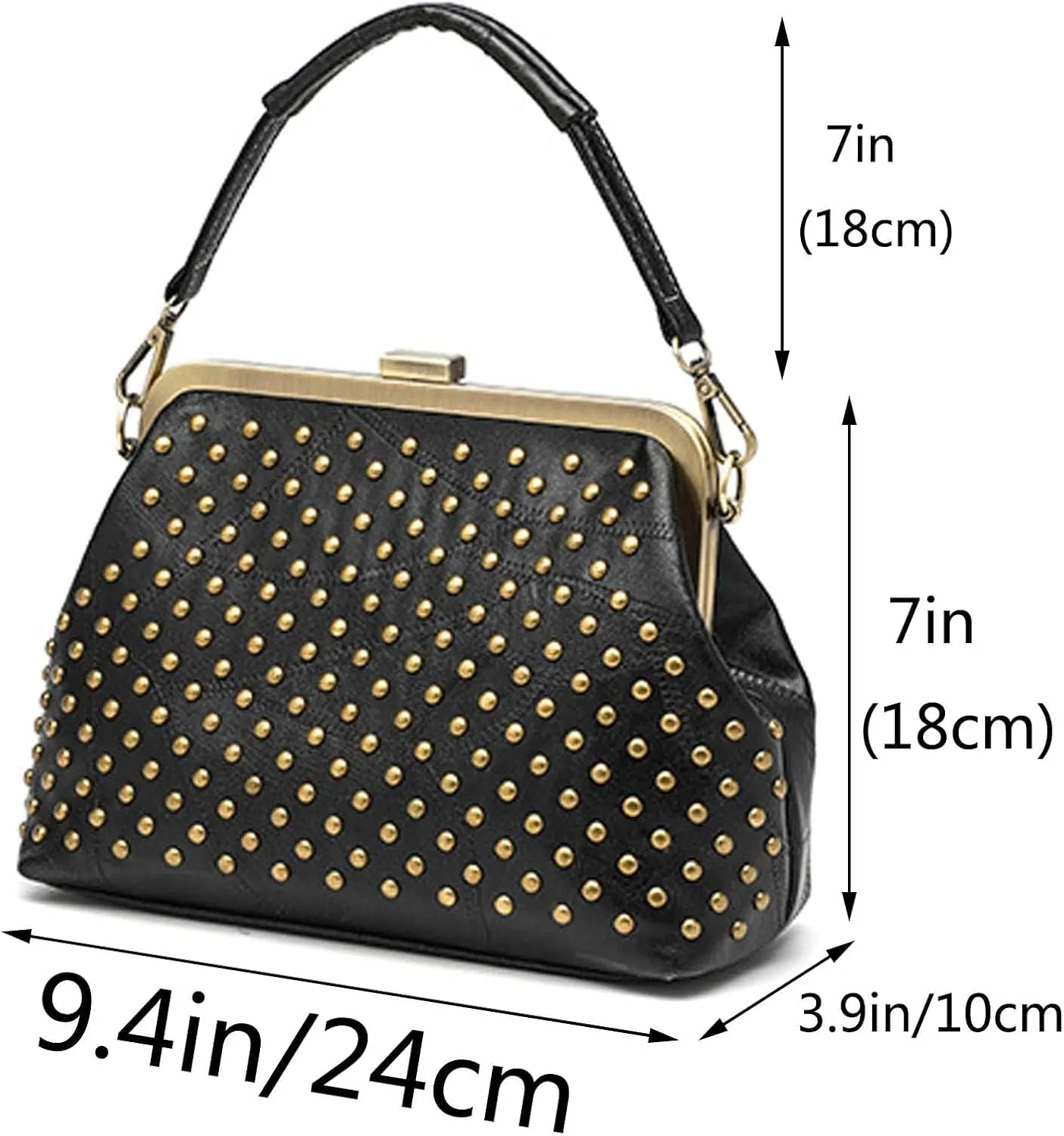 Women Punk Purse Top-handle Handbag Rivet Shoulder Crossbody Bag PU Leather Tote Satchel
