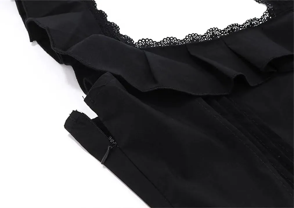 Women Sexy Square-Neck Mini Dress Elegant Ruffles Sleeveless Slim Line Casual for Summer Vestidos Dresses