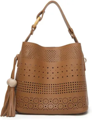 Women Soft Synthetic PU Leather Hollow Shoulder Messenger Crossbody Tassel Handbag Lady Tote Satchel Hobo