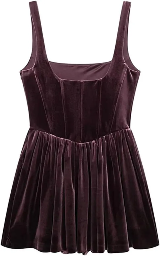 Women Square Neck Shiny Halter Mini Dress Sexy Elegant Line Dress